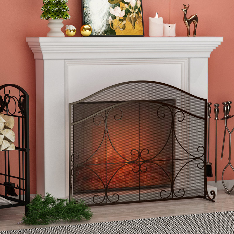 Winston Porter Small Crest Flat Guard Fireplace Screen Solid Wrought